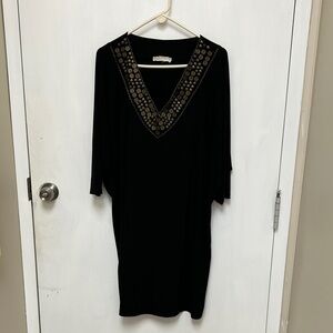 Michael Kors Black Midi Dress with Gold Accents